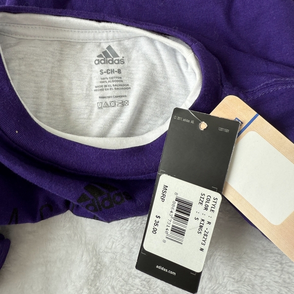 NWT Adidas Kids Sacramento Kings Purple and White Long Sleeve Tee Small - Picture 3 of 3
